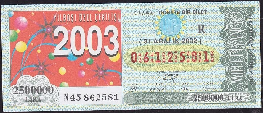 2002 31 Aralık Çeyrek Bilet - R Serisi