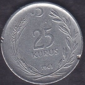1961 Yılı 25 Kuruş Ters