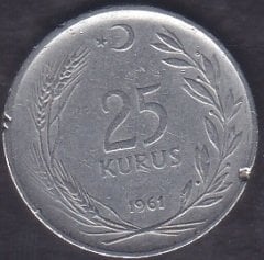1961 Yılı 25 Kuruş Ters