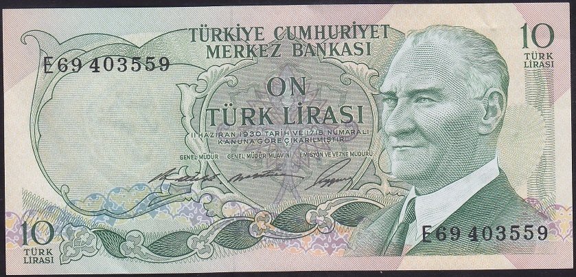 6.EMİSYON 1.TERTİP 10 LİRA E69 403559 ÇÇT ÇİLALTI