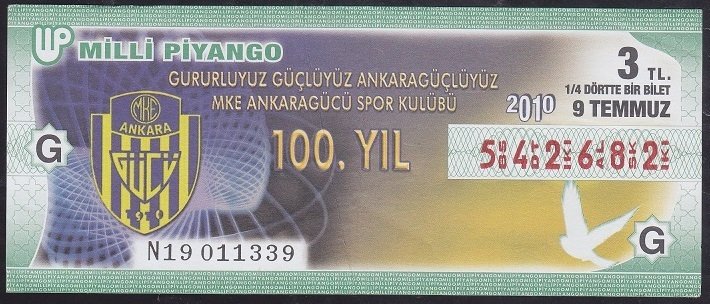 2010 9 TEMMUZ ÇEYREK BİLET - G SERİSİ