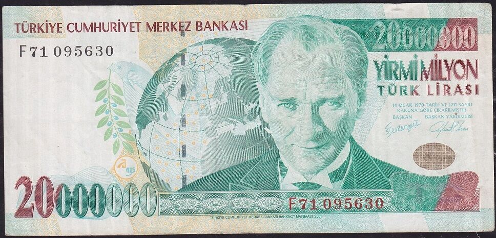 7.Emisyon 20 000 000 Lira F71 095630 Çok Temiz+