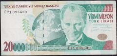 7.Emisyon 20 000 000 Lira F71 095630 Çok Temiz+