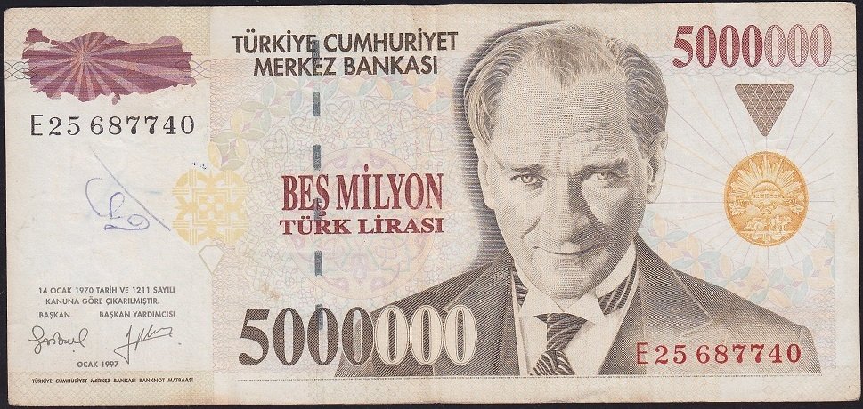 7.Emisyon 5 000 000 Lira E25 687740 Çok Temiz