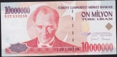 7.Emisyon 10 000 000 Lira D27 133159 Çok Temiz+