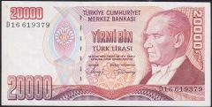 7.Emisyon 1.Tertip 20000 Lira D16 619379 Çok Temiz+