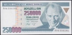 7.EMİSYON 1.TERTİP 250000 LİRA A04 534291 ÇİLALTI ÇİL ( BANDROL BASKI İZİ VAR )