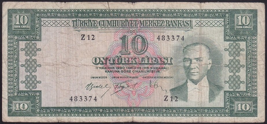 5.EMİSYON 4.TERTİP 10 LİRA Z12 483374 TEMİZ