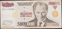 7.Emisyon 5 000 000 Lira G13 225890 Çok Temiz