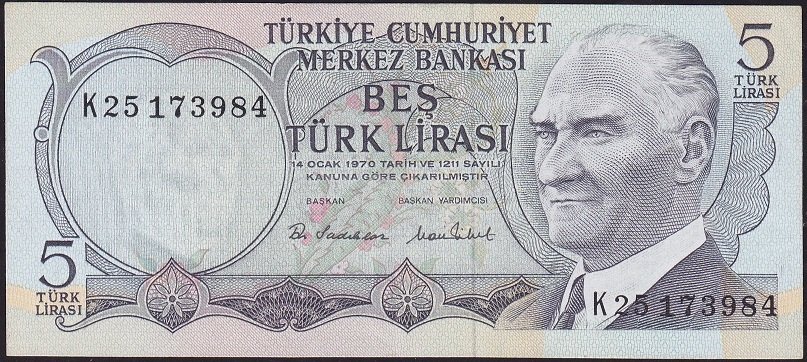 6.Emisyon 2.Tertip 5 Lira K25 173984 Çilaltı