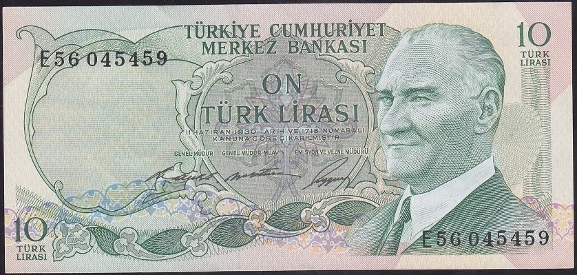6.EMİSYON 1.TERTİP 10 LİRA E56 045459 ÇÇT ÇİLALTI
