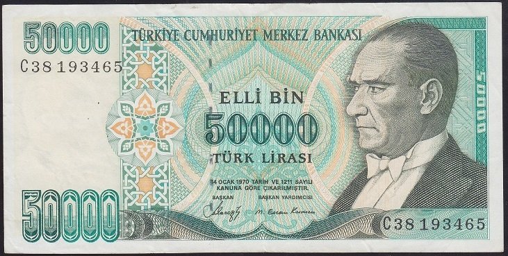 7.EMİSYON 1.TERTİP 50000 LİRA C38 193465 ÇÇT +