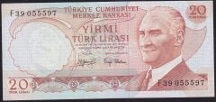 6.Emisyon 3.Tertip 20 Lira F39 055597 Çok Temiz+
