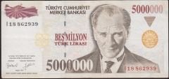 7.Emisyon 5 000 000 Lira I18 862939 Çok Temiz+