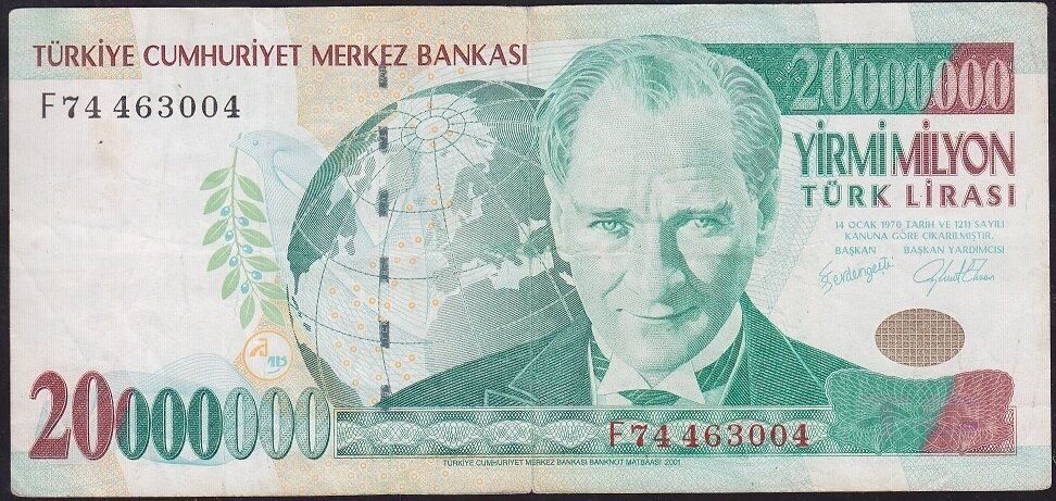7.Emisyon 20 000 000 Lira F74 463004 Çok Temiz