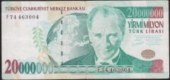 7.Emisyon 20 000 000 Lira F74 463004 Çok Temiz