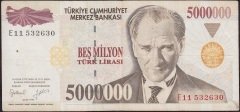 7.Emisyon 5 000 000 Lira E11 532630 Çok Temiz