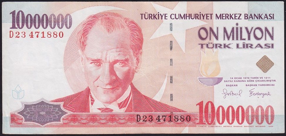 7.Emisyon 10 000 000 Lira D23 471880 Çok Temiz+