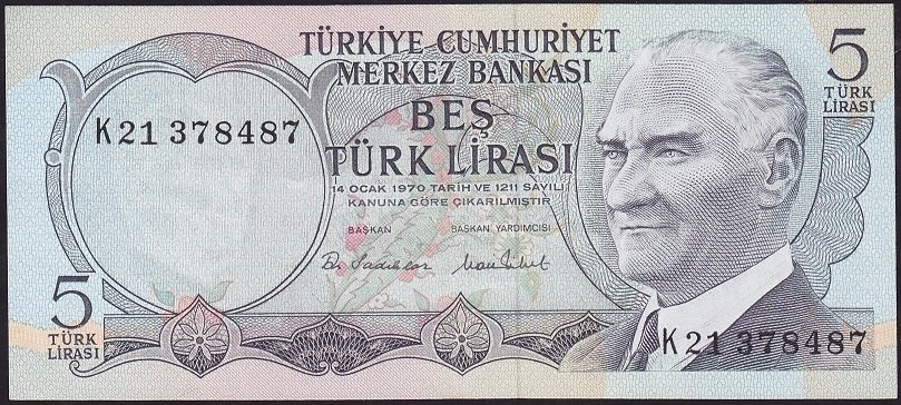 6.Emisyon 2.Tertip 5 Lira K21 378487 Çilaltı