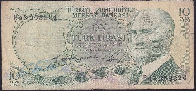 6.EMİSYON 1.TERTİP 10 LİRA B43 258324 TEMİZ