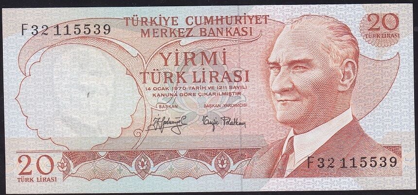 6.Emisyon 3.Tertip 20 Lira F32 115539 Çilaltı