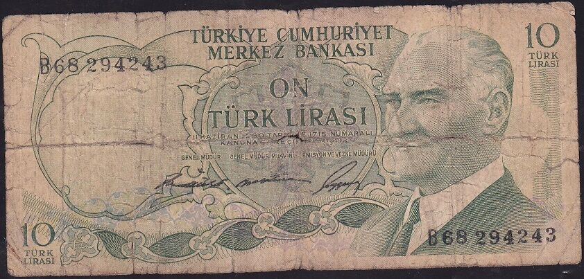 6.Emisyon 1.Tertip 10 Lira B68 294243 Temiz