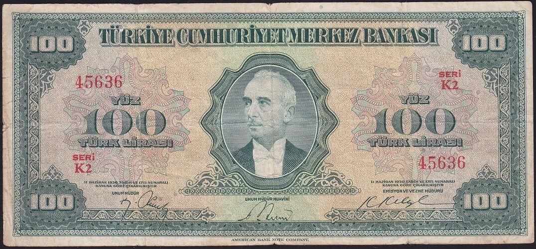 4.Emisyon 100 Lira Seri K2 45636 Çok Temiz