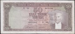 5.EMİSYON 7.TERTİP 50 LİRA U46 013194 ÇOK TEMİZ +