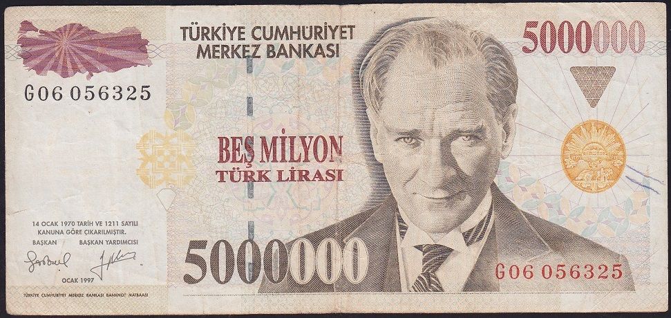 7.Emisyon 5 000 000 Lira G06 056325 Çok Temiz