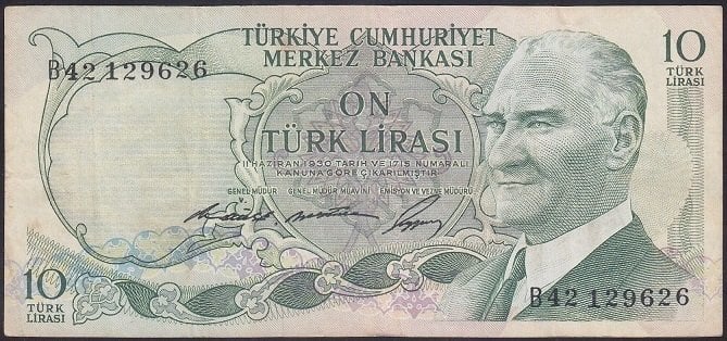 6.EMİSYON 1.TERTİP 10 LİRA B42 129626 ÇOK TEMİZ +