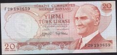 6.Emisyon 3.Tertip 20 Lira F29 193659 Ççt Çilaltı