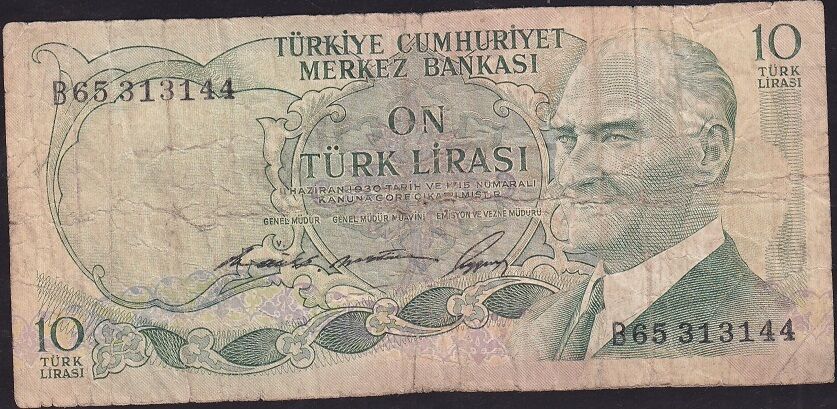 6.Emisyon 1.Tertip 10 Lira B65 313144 Çok Temiz