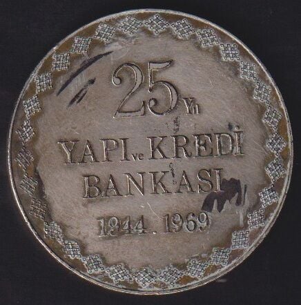 Yapı Kredi Bankası 25.Yılı Madalya 1969 Gümüş ( 16 Gram )
