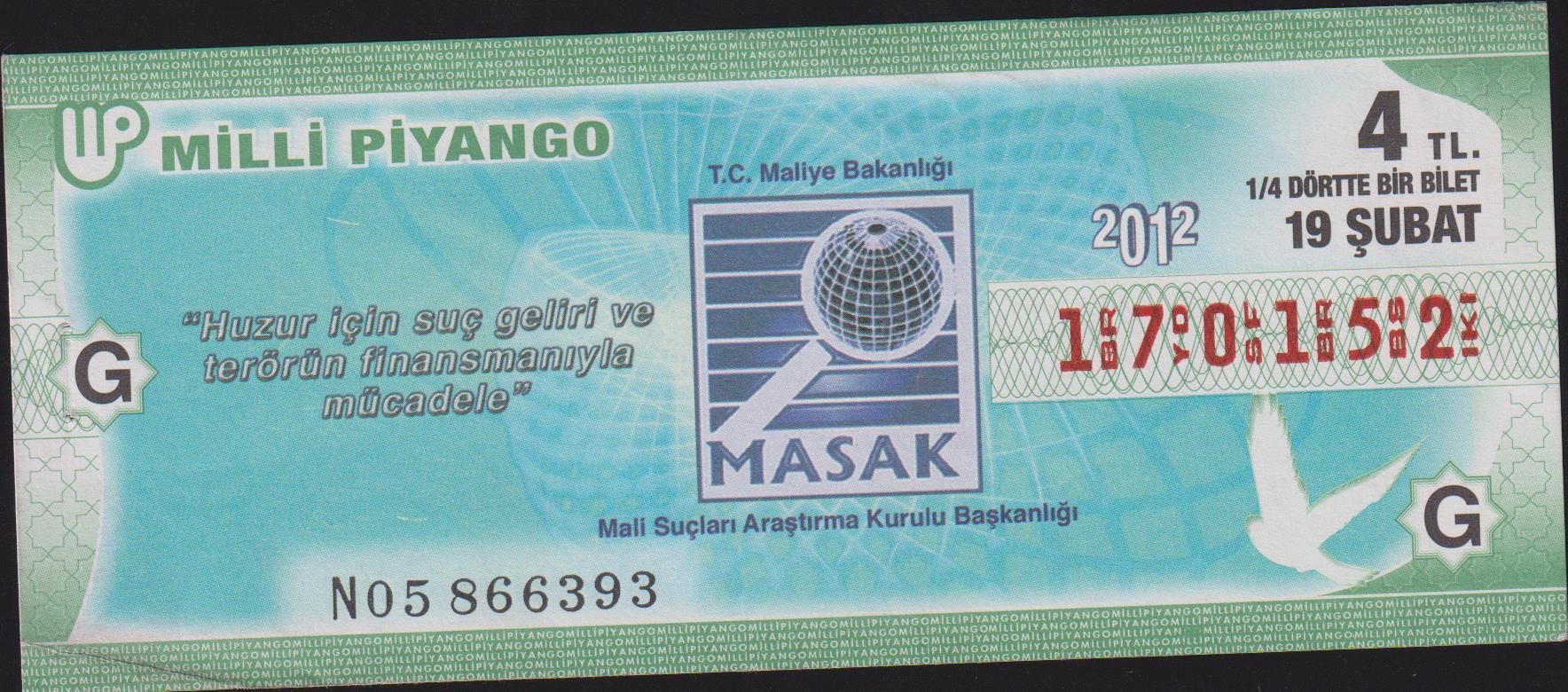 2012 19 Şubat Çeyrek Bilet - G Serisi