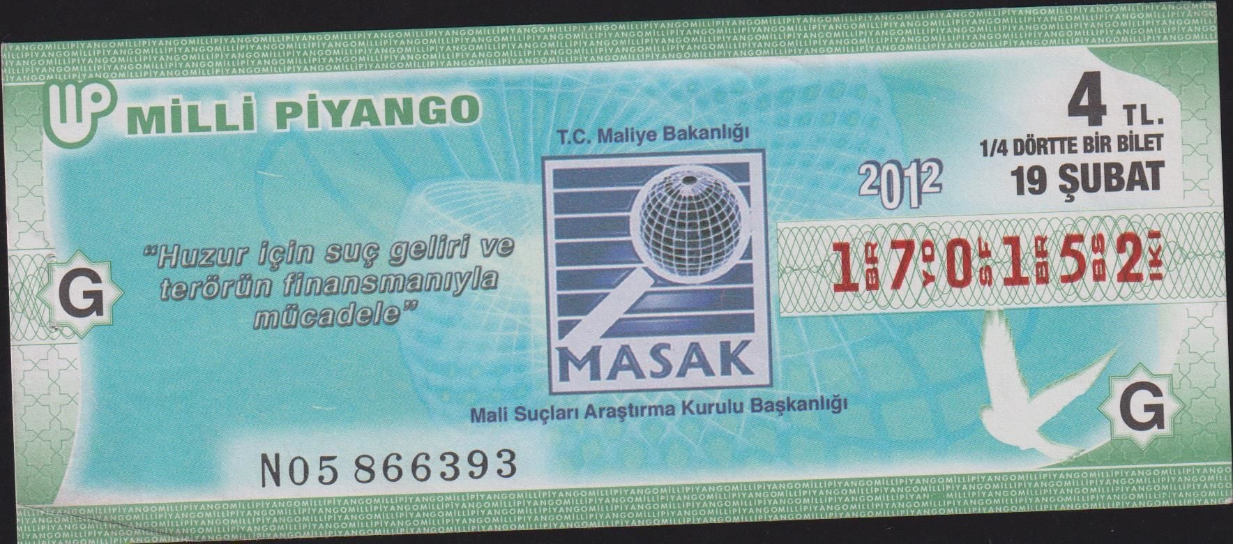 2012 19 Şubat Çeyrek Bilet - G Serisi