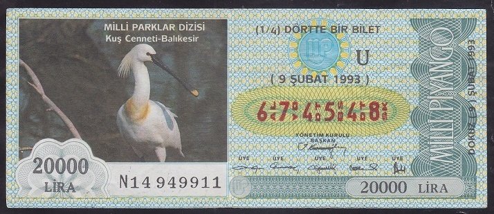 1993 9 ŞUBAT ÇEYREK BİLET U SERİSİ