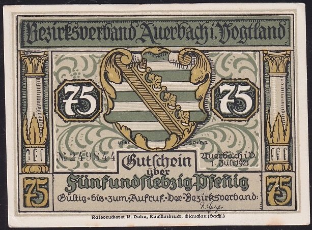 Almanya 75 Pfennig Notgeld 1921 Çilaltı Çil