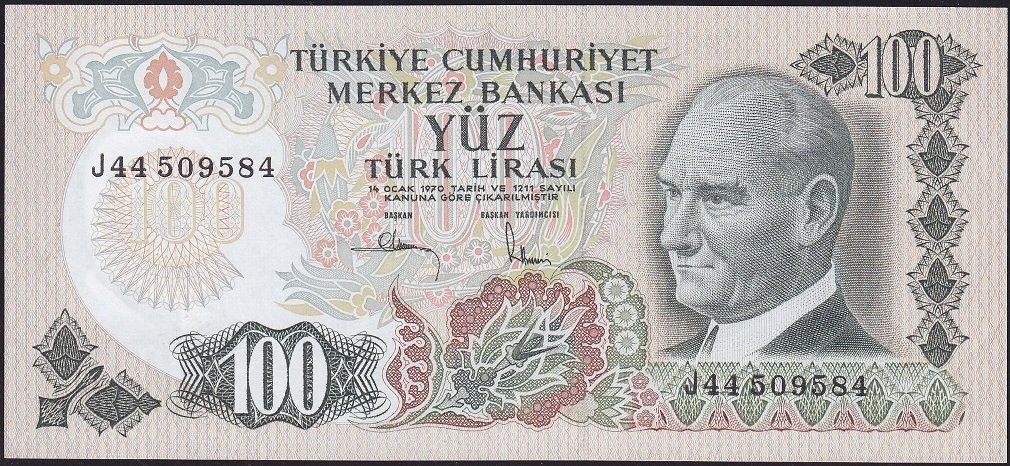 6.Emisyon 3.Tertip 100 Lira J44 509584 Çilaltı Çil