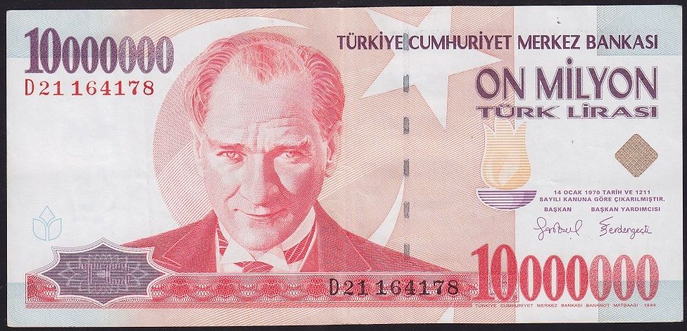 7.Emisyon 10 000 000 Lira D21 164178 Çok Temiz+