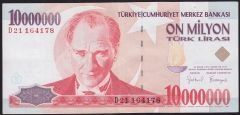 7.Emisyon 10 000 000 Lira D21 164178 Çok Temiz+