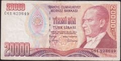 7.Emisyon 1.Tertip 20000 Lira C61 823649 Çok Temiz