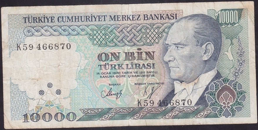 7.Emisyon 4.Tertip 10000 Lira K59 466870 Temiz