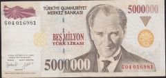 7.Emisyon 5 000 000 Lira G04 016981 Çok Temiz