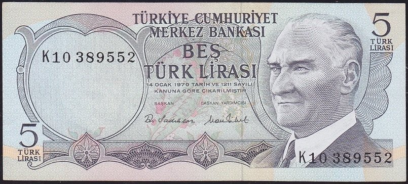 6.Emisyon 2.Tertip 5 Lira K10 389552 Çilaltı