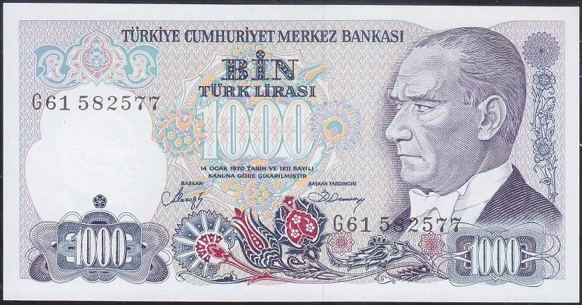 7.Emisyon 2.Tertip 1000 Lira G61 582577 Çil