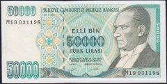 7.Emisyon 2.Tertip 50000 Lira M19 031198 Çilaltı Çil ( Bandrol baskı izi var )