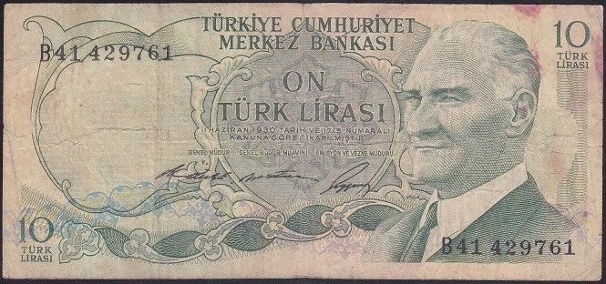 6.EMİSYON 1.TERTİP 10 LİRA B41 429761 TEMİZ