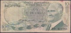 6.EMİSYON 1.TERTİP 10 LİRA B41 429761 TEMİZ