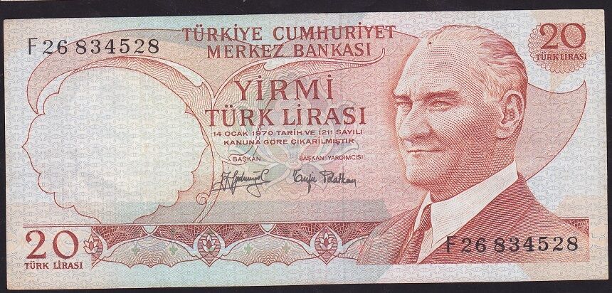 6.Emisyon 3.Tertip 20 Lira F26 834528 Çok Temiz+