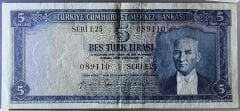 5.Emisyon 2.Tertip 5 Lira E25 089110 ÇÇT Çilaltı